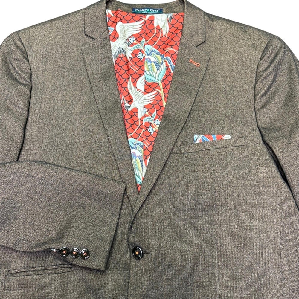 Paisley & Gray Blazer Men 46R Brown Herringbone Slim Fit Crane Lining Jacket